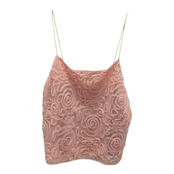 thirty thirty Tops - Chic Pink Lace Roses With Crystals Top with Sequins🌹🌸🌹